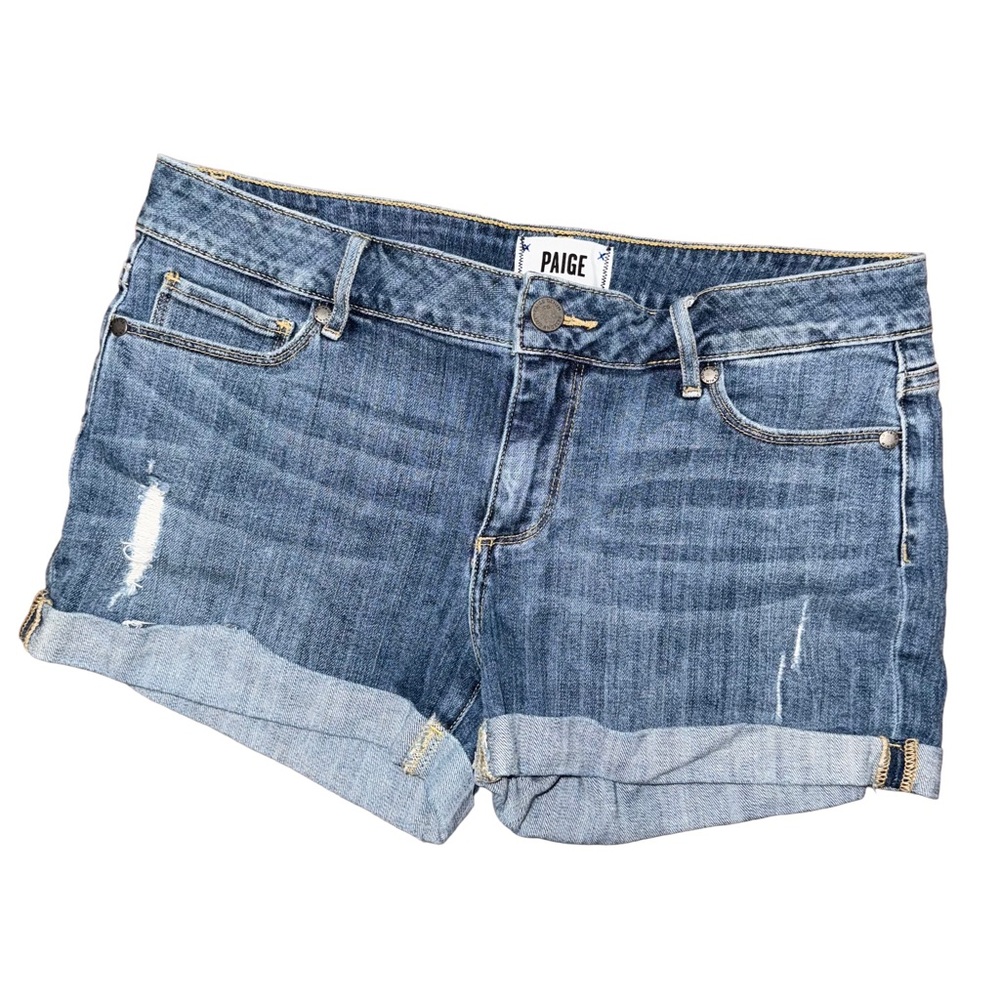 Paige Denim Distressed Rolled Mini Jean Shorts